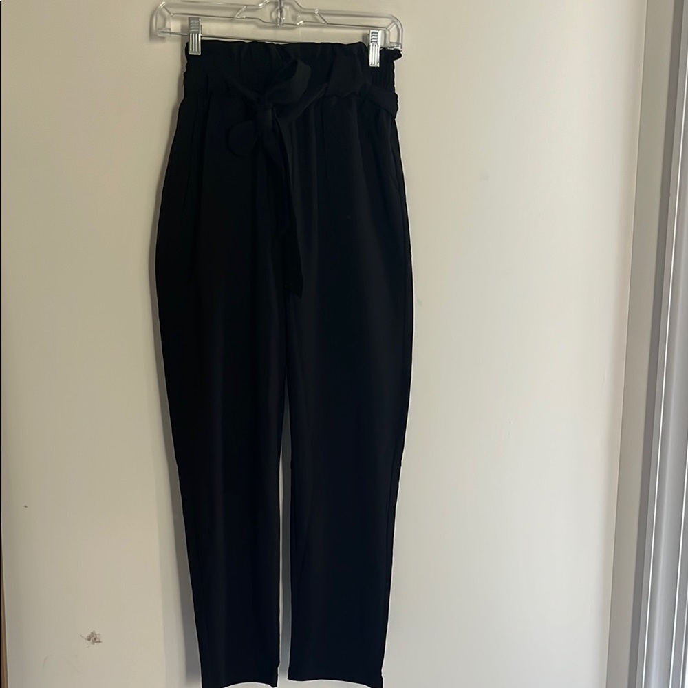 Black High-Waisted Paperbag Pants with Tapered Legs